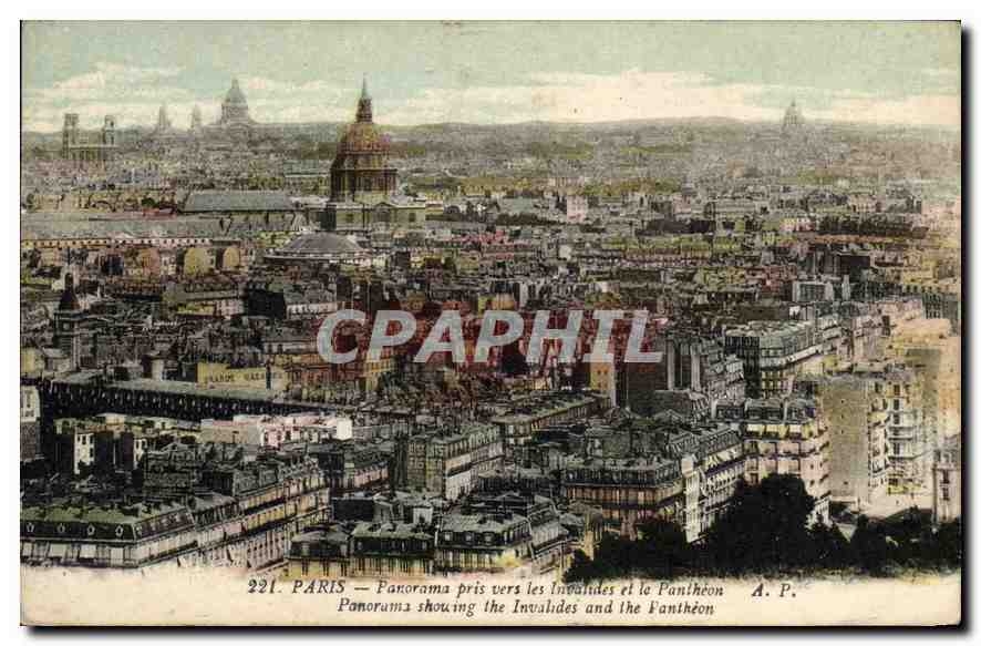 CPA Paris Panorama pris vers les Invalides et le Pantheon