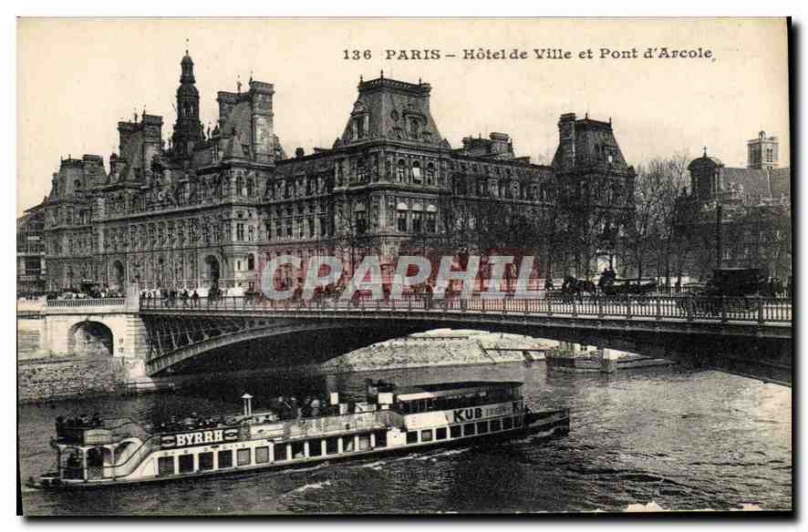 CPA Paris Hotel de Ville et Pont d'Arcole 