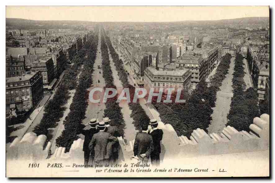 CPA Paris Panorama prise de l'Arc de Triomphe sur l'avenue de la Grande armee et l'avenue Carnot
