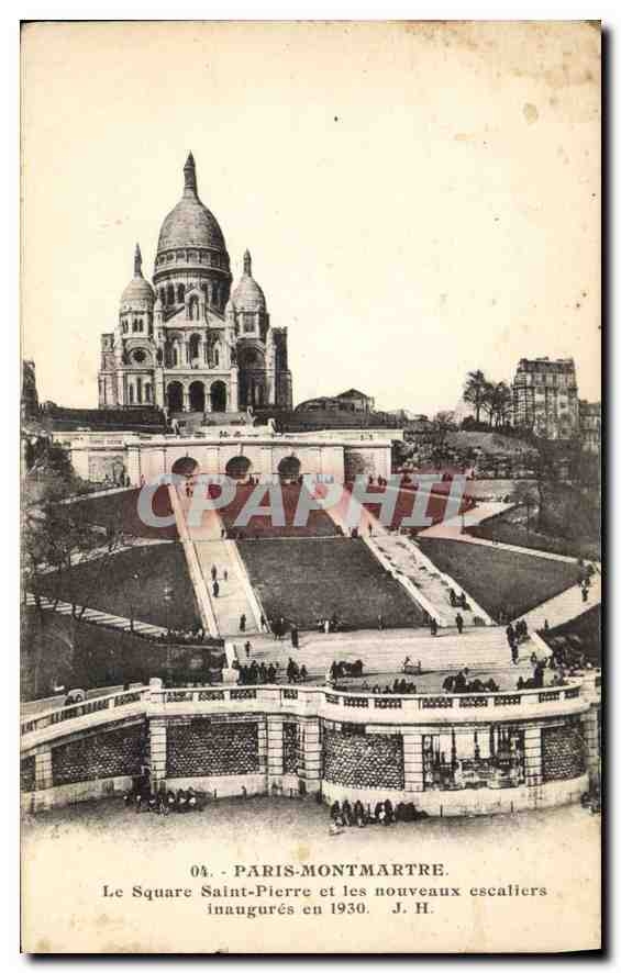 CPA Paris Montmartre Le Square Saint Pierre et les nouveaux escaliers inaugures en 1930