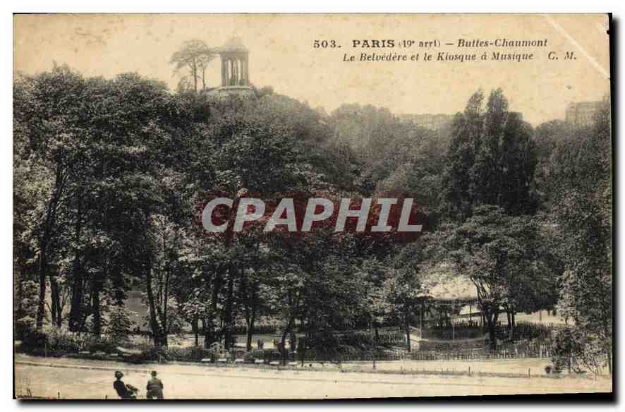 CPA Paris Buttes Chaumont Le Belvedere et le Kiosque a Musique 