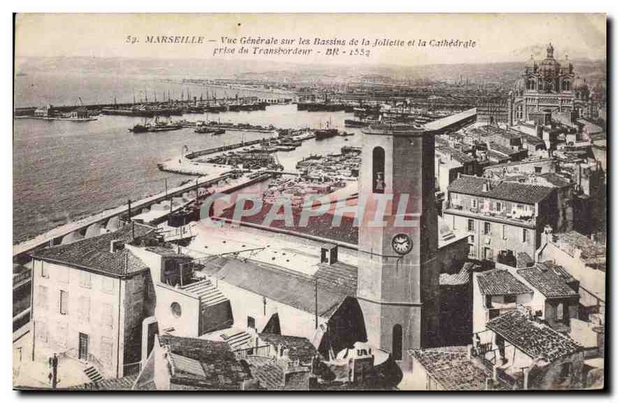 CPA Marseille Vue Generale sur les Bassins de la Joliette et la Cathedrale prise du Transbordeur 