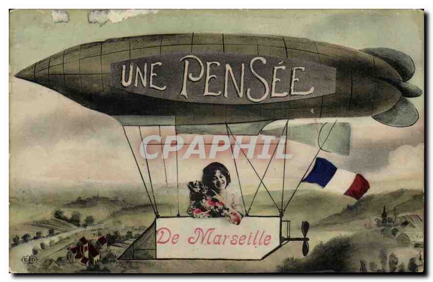 CPA Une Pensee de Marseille Zeppelin Dirigeable