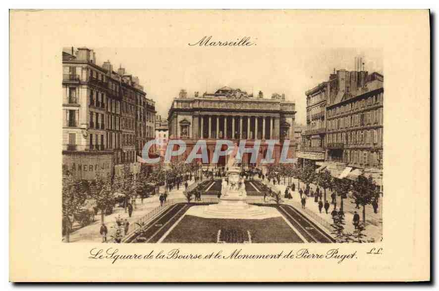 CPA Marseille Le Square de la Bourse et le Monument de Pierre Puget