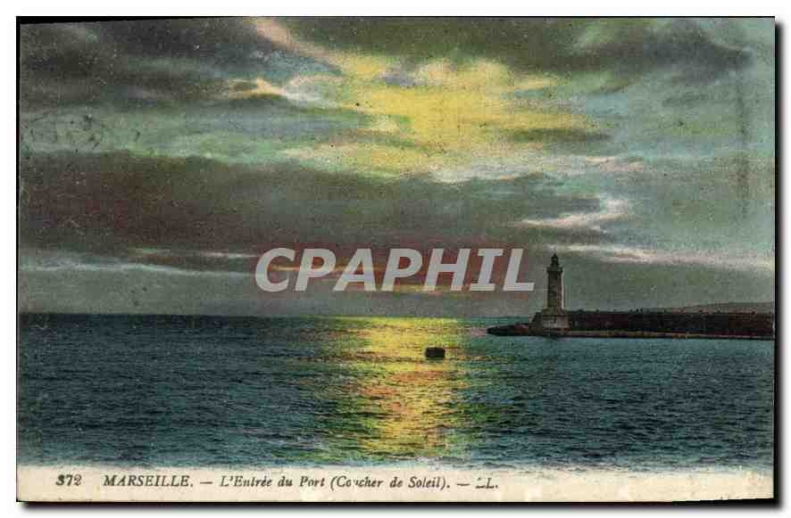 CPA Marseille L'Entree du Port Coucher de Soleil 