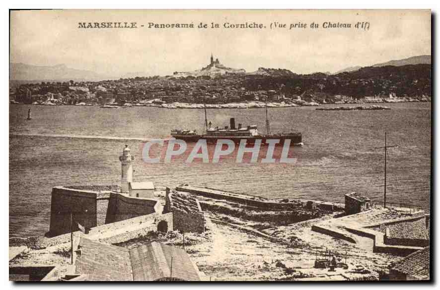 CPA Marseille Panorama de la Corniche Vue prise du Chateau d'If Bateau