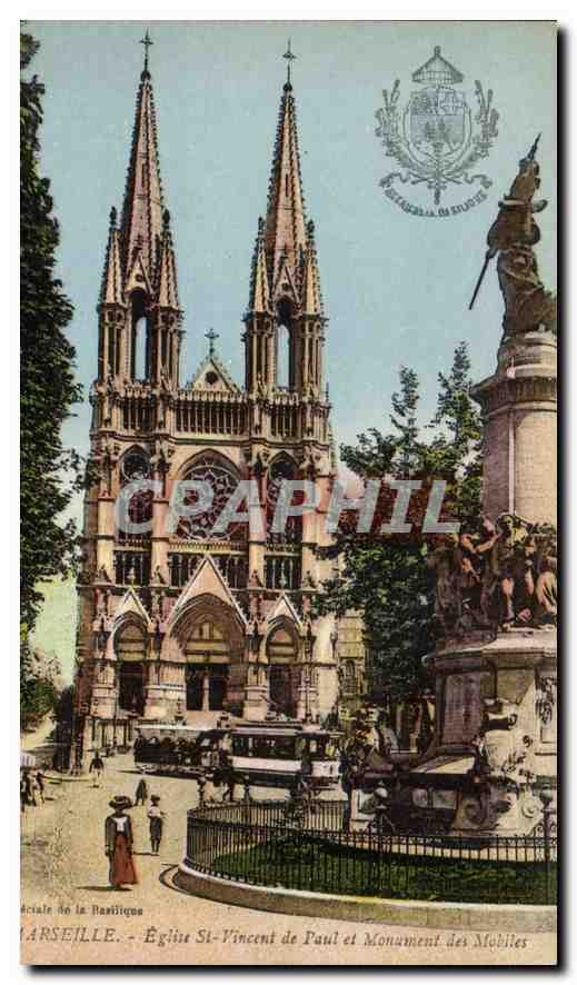CPA Marseille Eglise St Vincent de Paul et Monument des Mobiles 