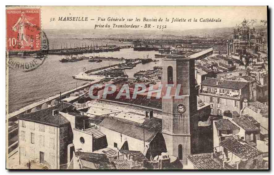 CPA Marseille Vue Generale sur les Bassins de la Joliette et la Cathedrale prise du Transbordeur 