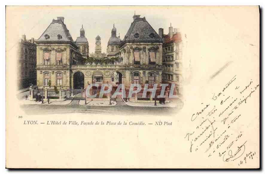 CPA Lyon Hotel de Ville Facade de la Place de la Comedie