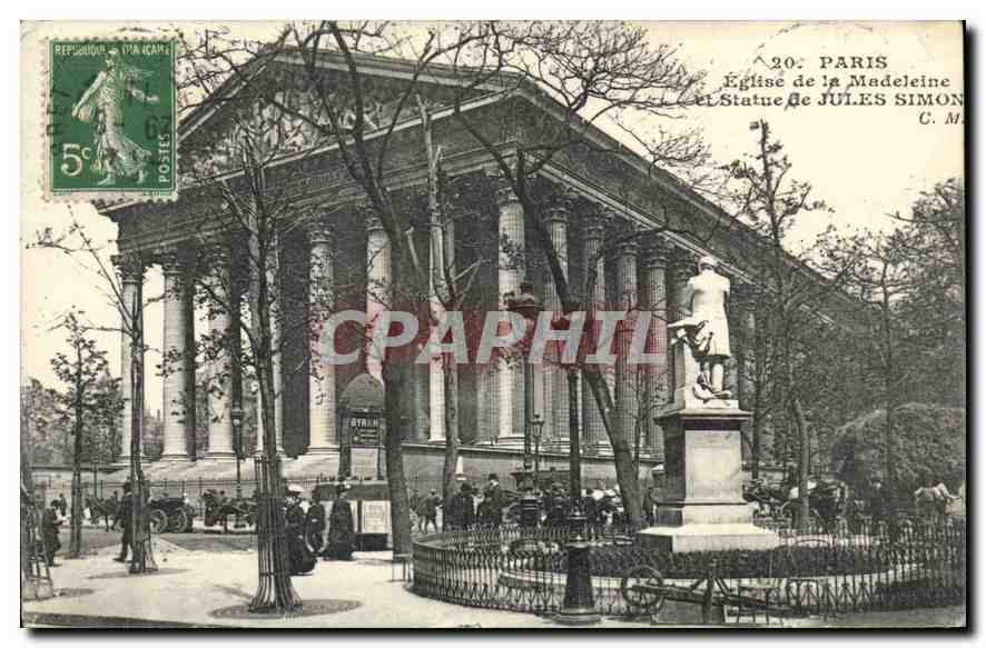 CPA Paris Eglise de la Madeleine et Statue de Jules Simon