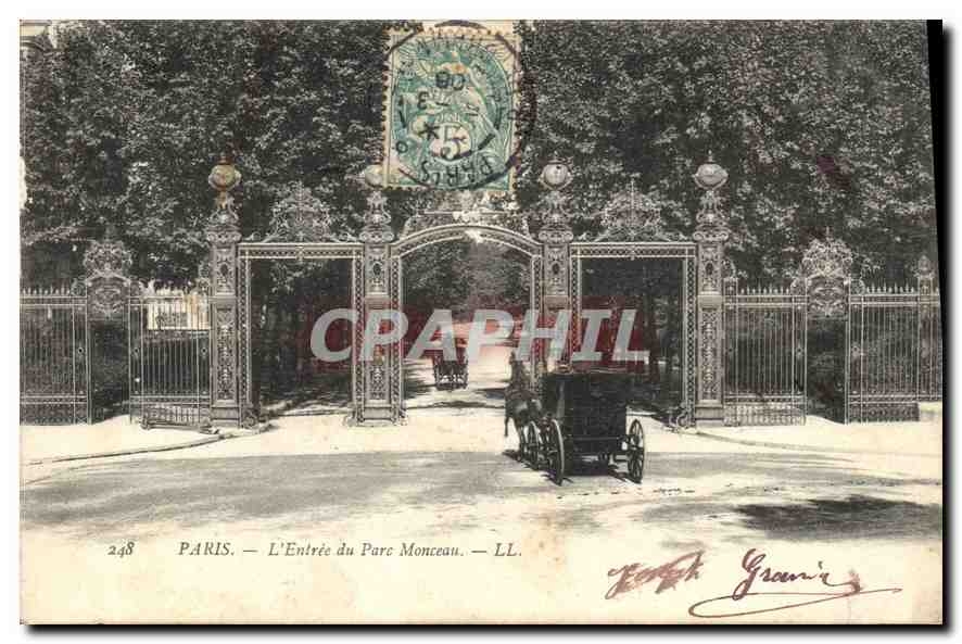 CPA Paris L'Entree du Parc Monceau Automobile