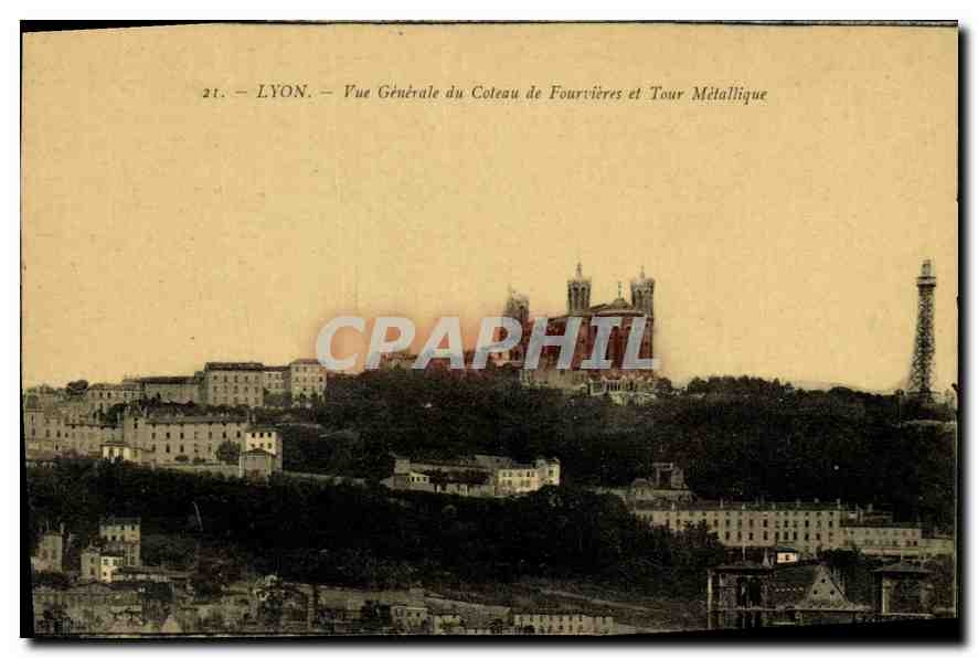 CPA Lyon Vue generale du Coteau de Fourviere et Tour Metallique