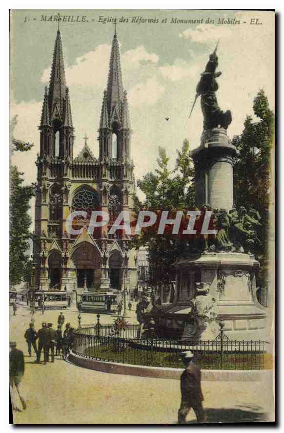 CPA Marseille Eglise des Reformes et Monument des Mobiles