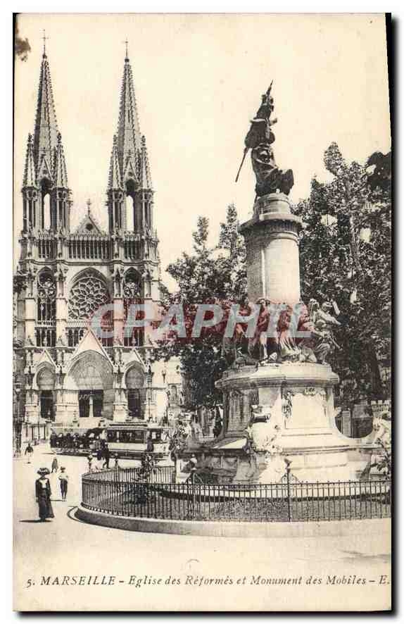 CPA Marseille Eglise des Reformes et Monument des Mobiles