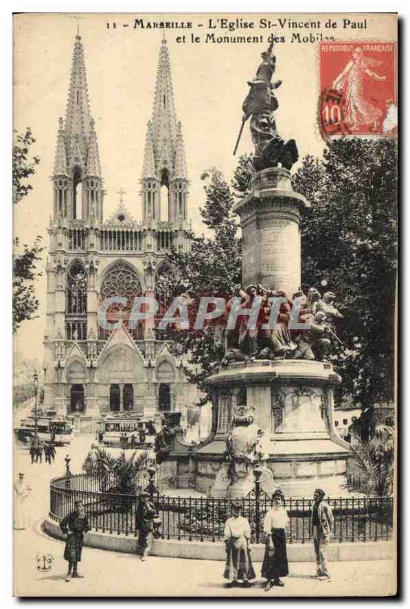 CPA Marseille Eglise St Vincent de Paul et le Monument des Mobiles