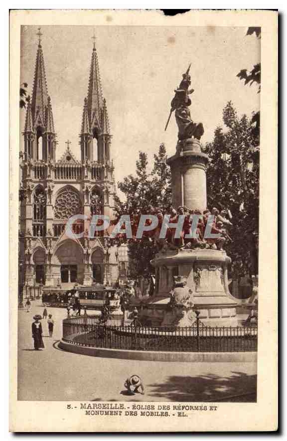 CPA Marseille Eglise des Reformes et Monument des Mobiles