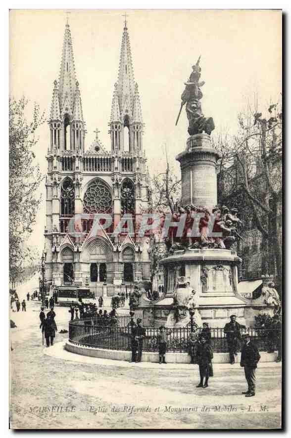 CPA Marseille Eglise des Reformes et Monument des Mobiles