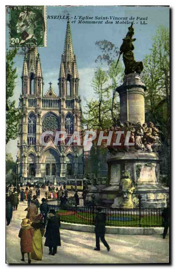 CPA Marseille Eglise St Vincent de Paul et Monument des Mobiles
