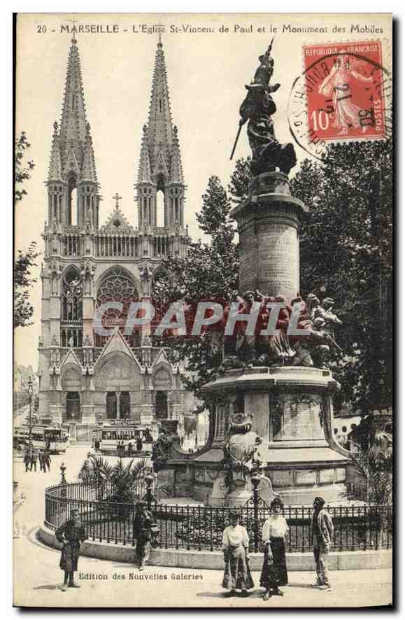 CPA Marseille Eglise St Vincent de Paul et Monument des Mobiles