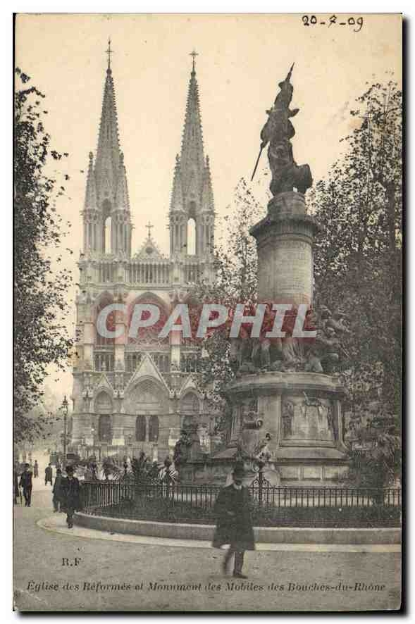 CPA Marseille Eglise des Reformes et Monument des Mobiles des Bouches du Rhone