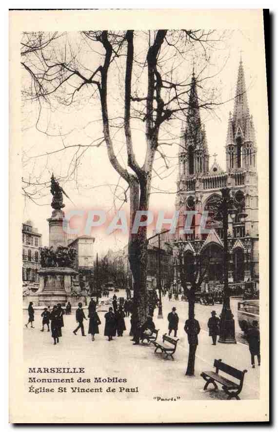 CPA Marseille L'Eglise St Vincent de Paul et les Monuments des Mobiles