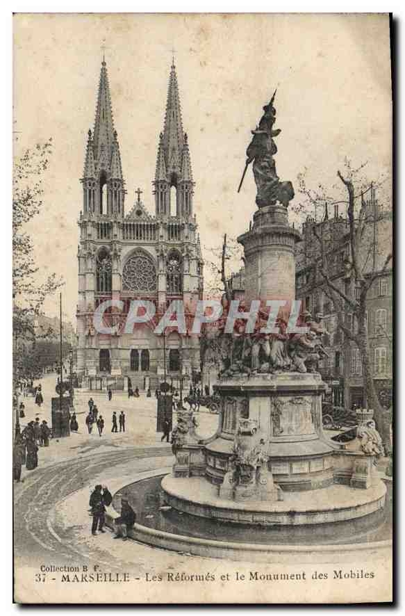 CPA Marseille Eglise des Reformes et Monument des Mobiles