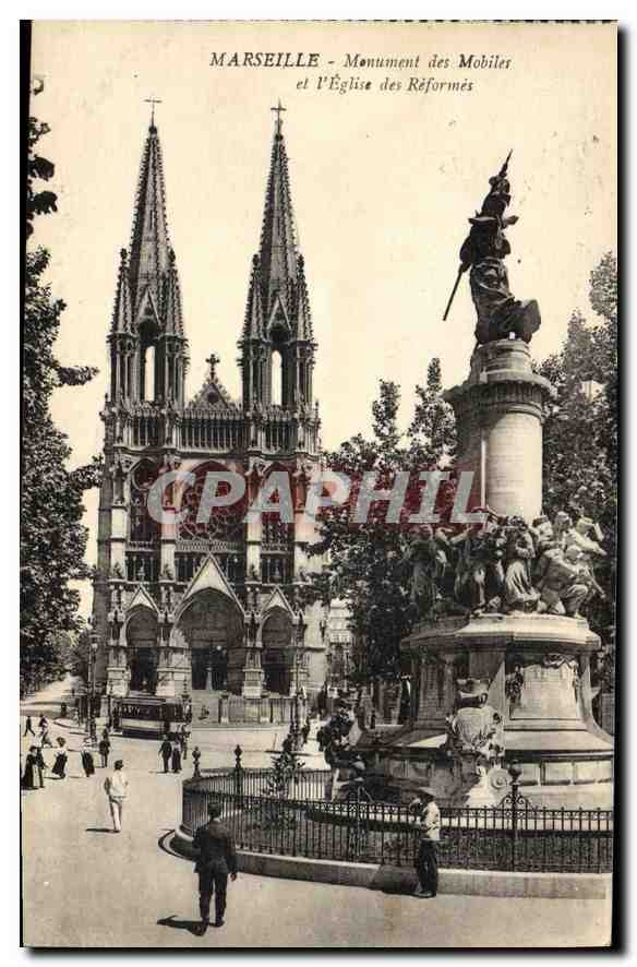 CPA Marseille Eglise des Reformes et Monument des Mobiles