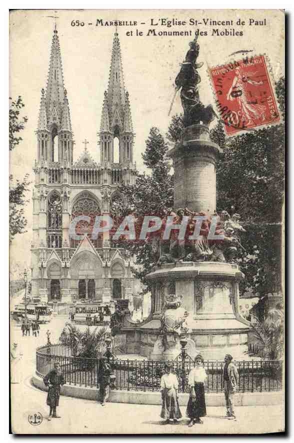 CPA Marseille Monument des Mobiles et l'Eglise St Vincent les Paul