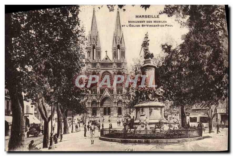 CPA Marseille Monument des Mobiles et l'Eglise St Vincent les Paul
