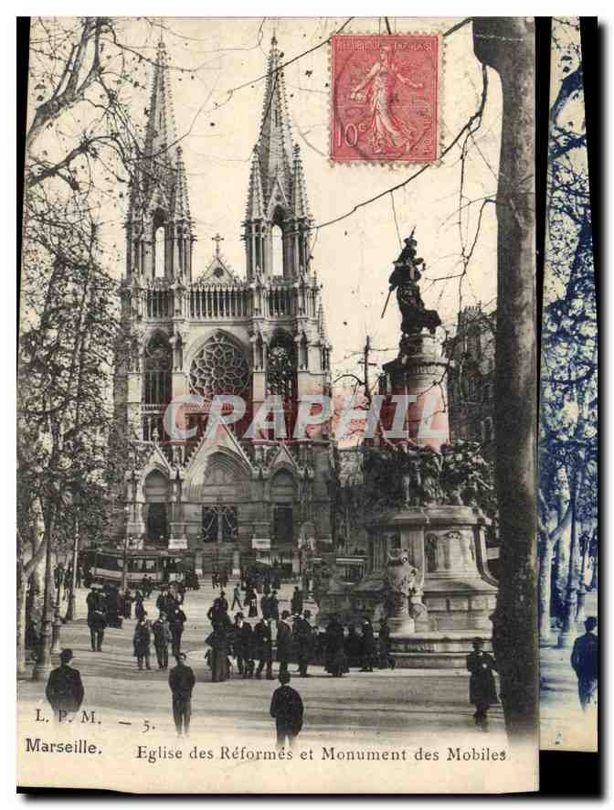 CPA Marseille Eglise des reformes et monument des mobiles