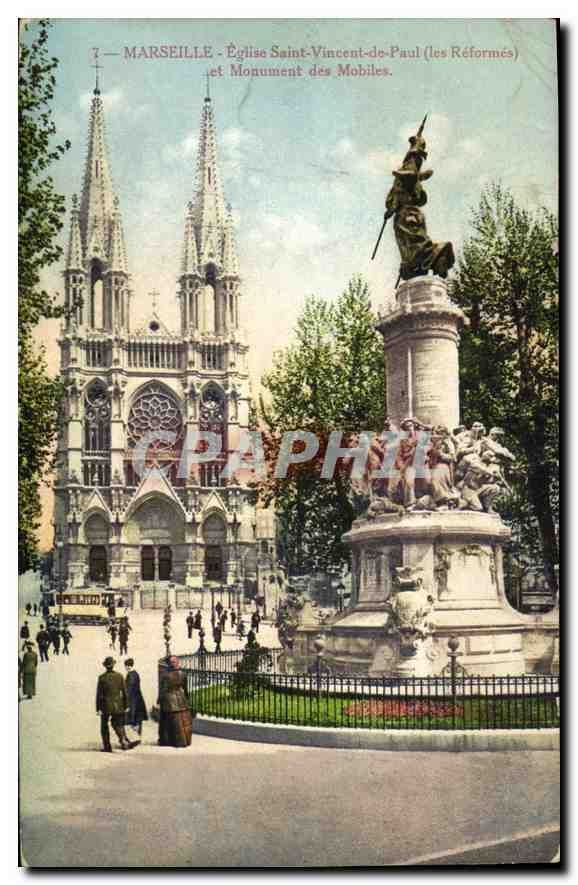 CPA Marseille Eglise des reformes et monument des mobiles