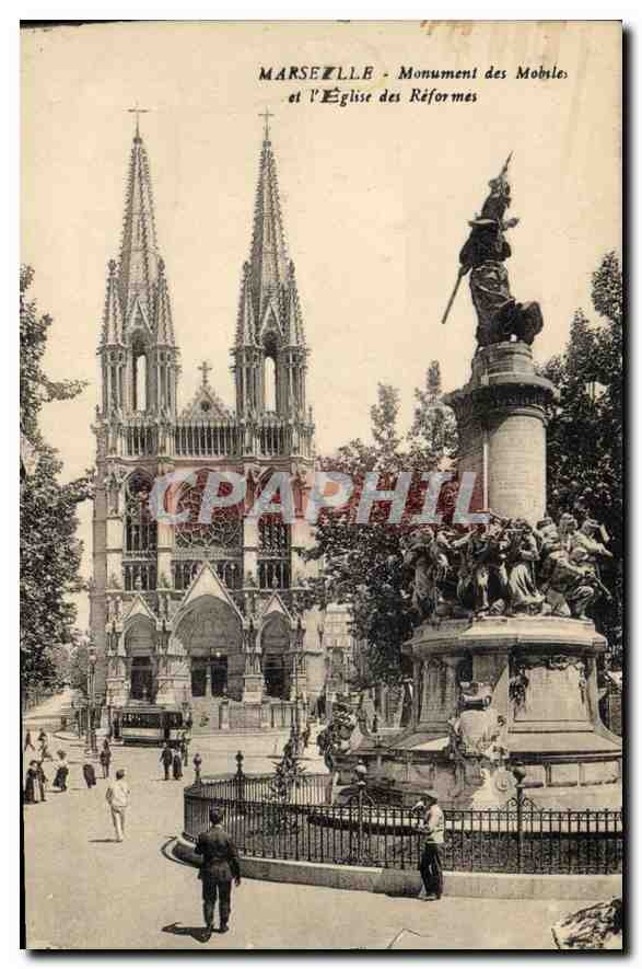 CPA Marseille Eglise des Reformes et Monument des Mobiles des Bouches du Rhone
