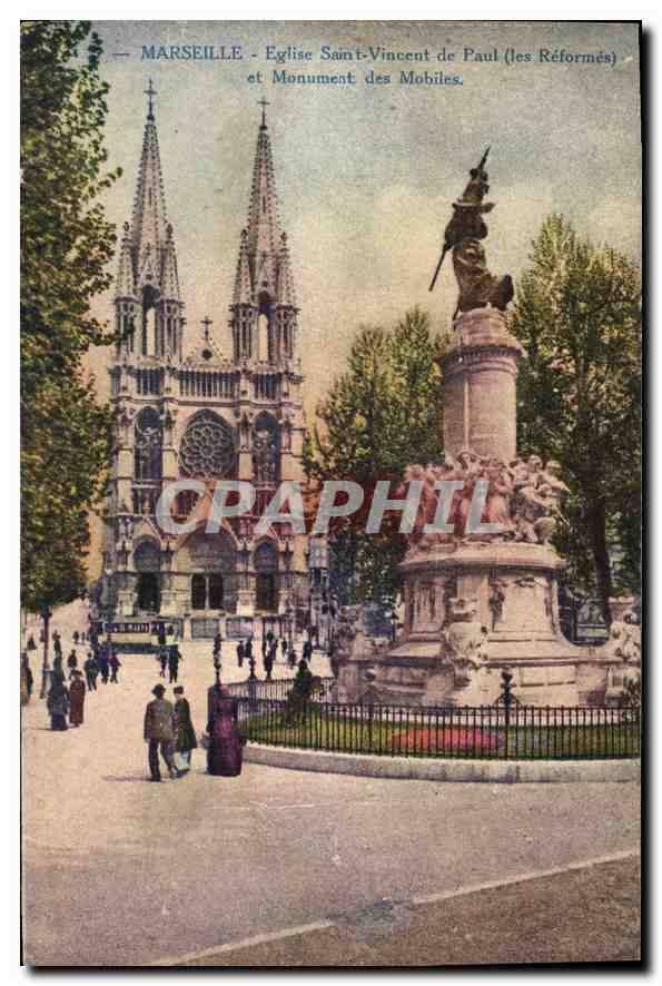 CPA Marseille Eglise Saint Vincent de Paul (les Reformes) et Monument des Mobiles