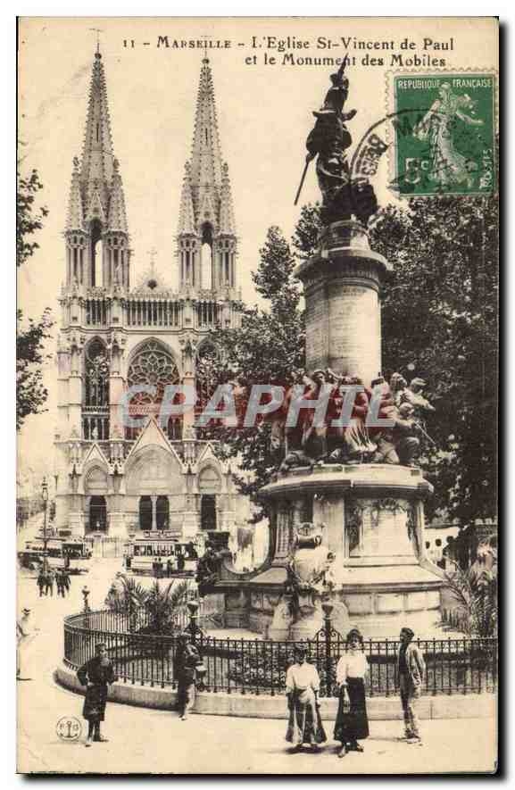 CPA Marseille L'Eglise St Vincent de Paul et le Monument des Mobiles