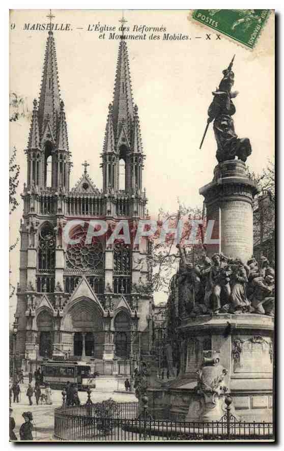 CPA Marseille L'Eglise des Reformes et Monument des Mobiles