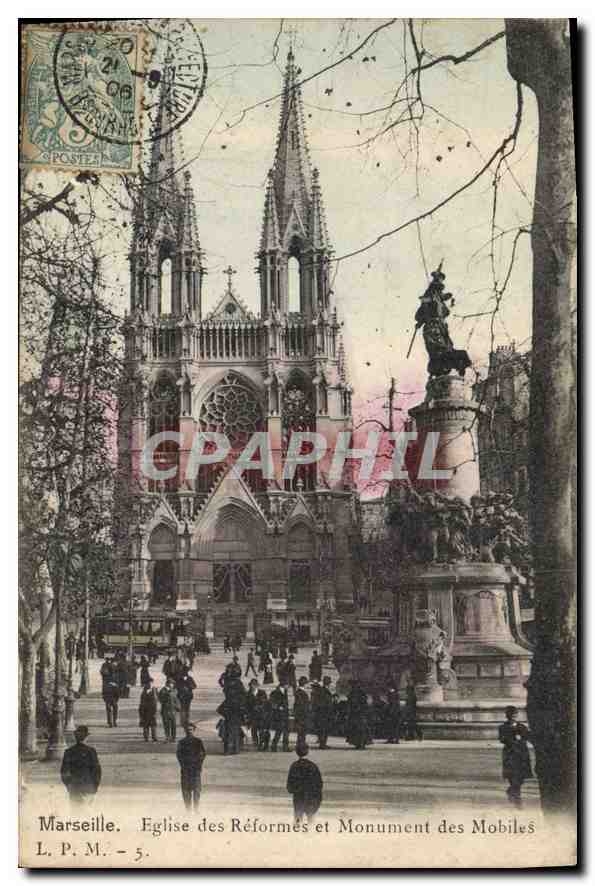 CPA Marseille Eglise des Reformes et Monument des Mobiles