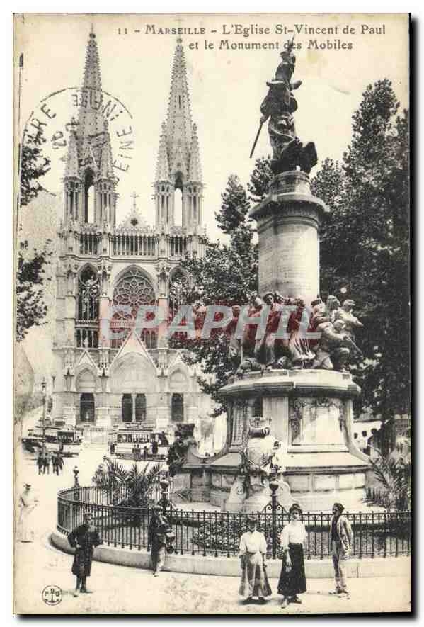 CPA Marseille L'Eglise St Vincent de Paul et le Monument des Mobiles