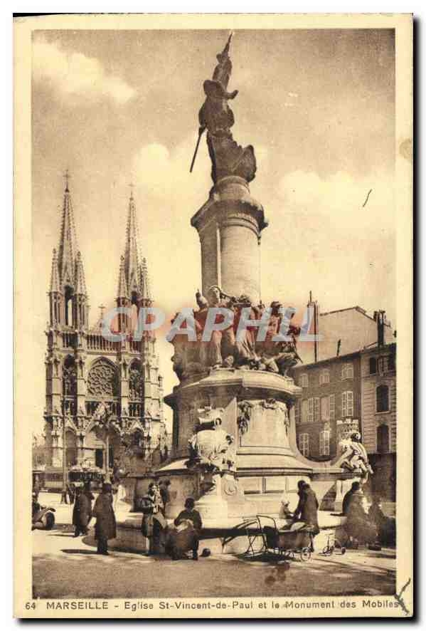 CPA Marseille Eglise St Vincent de Paul et le Monument des Mobiles