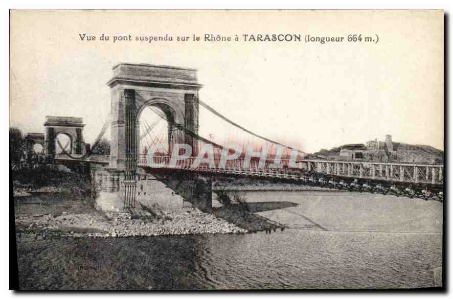 CPA Tarascon Vue du pont suspendu sur le Rhone a Tarascon