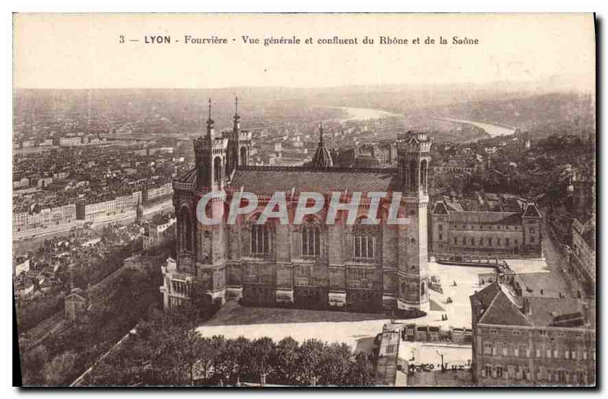 CPA Lyon Fourviere Vue generale et confluent du Rhone et de la Saone 