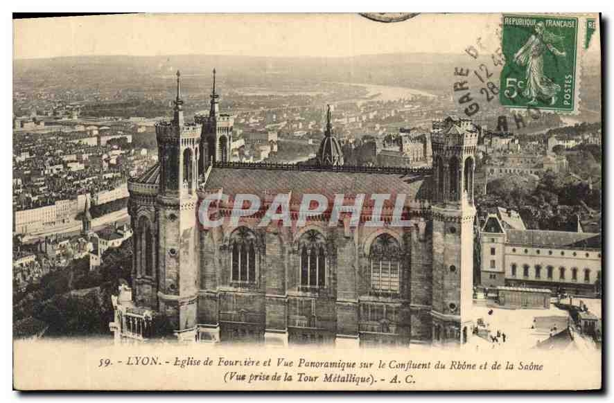 CPA Lyon Eglise de Fourviere et Vue Panoramique sur le Confluent du Rhone et de la Saone 