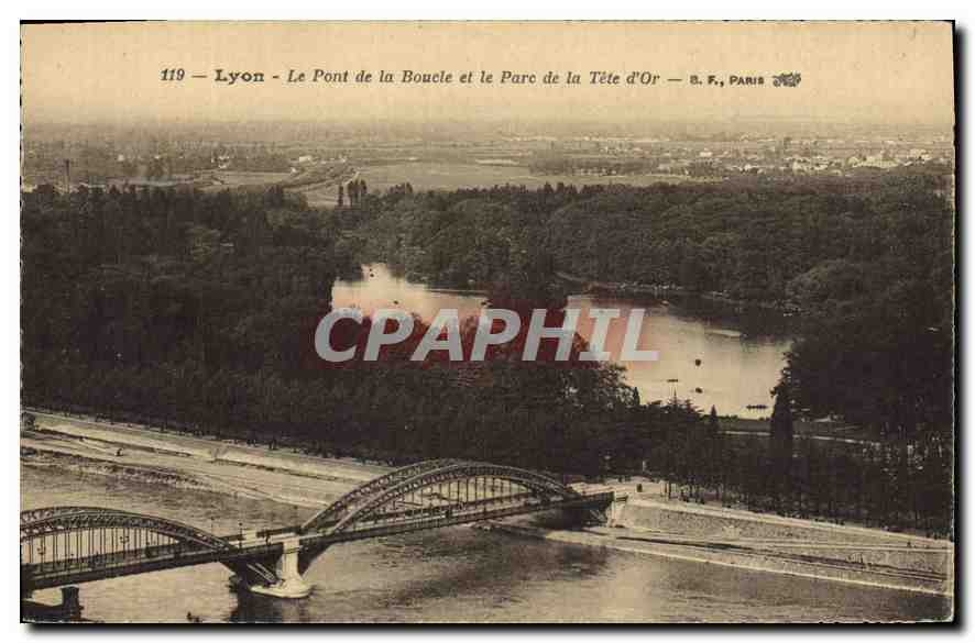 CPA Lyon Le Pont de la Boucle et le Parc de la Tete d'Or
