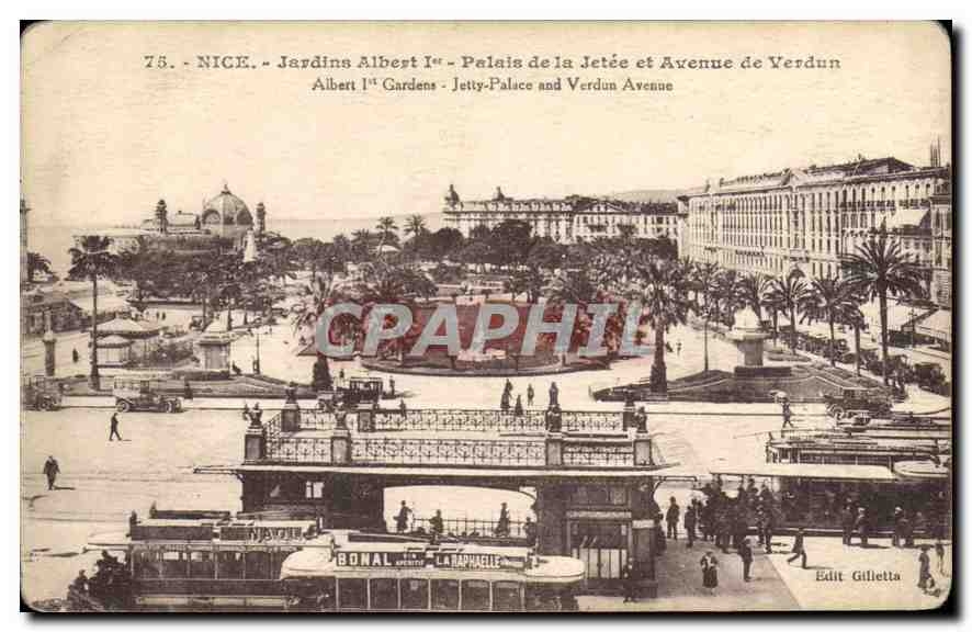 CPA Nice Jardins Albert Palais de la Jetee et Avenue de Verdun Tramway