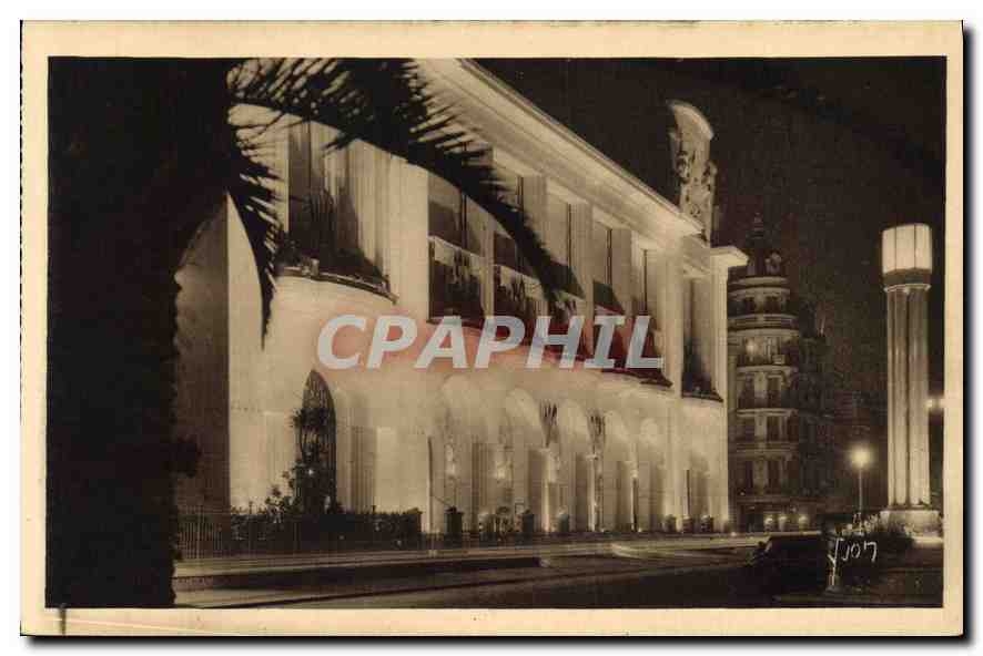 CPA Nice Le Palais de la Mediterranee vu la nuit