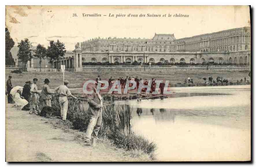 CPA Versailles La piece d'eau des Suisses et le chateau Peche Pecheur