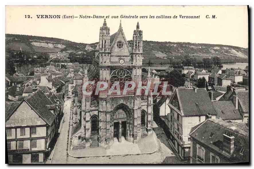 CPA Vernon Notre Dame et vue Generale vers les collines de Vernonnet