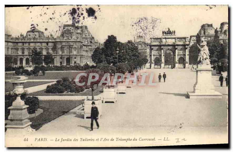 CPA Paris Le Jardin des Tuileries et l'Arc de Triomphe du Carrousel