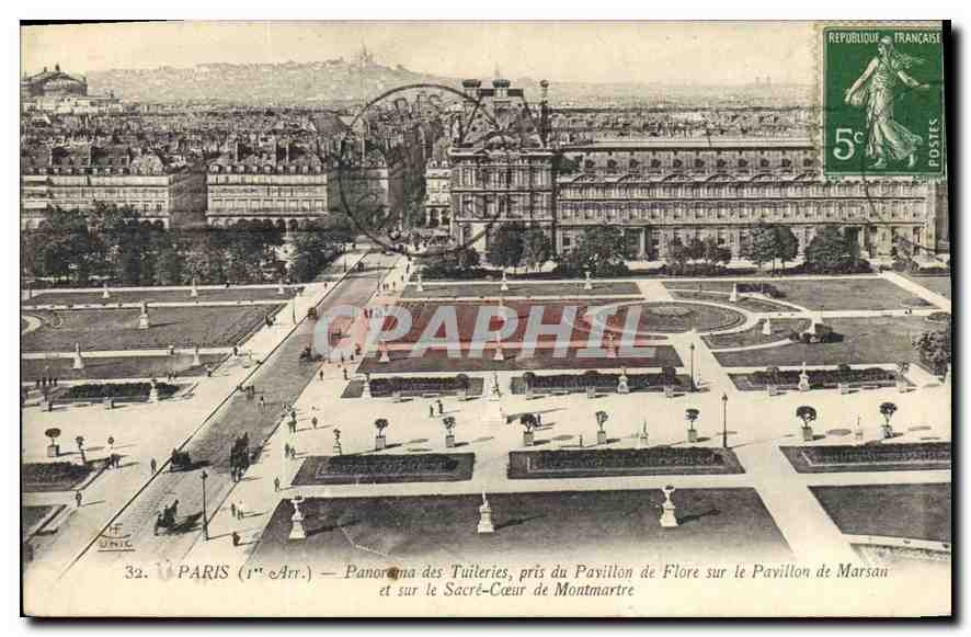 CPA Paris Panorama des Tuileries pris du Pavillon de Flore sur le Pavillon de Marsan et sur le Sacre