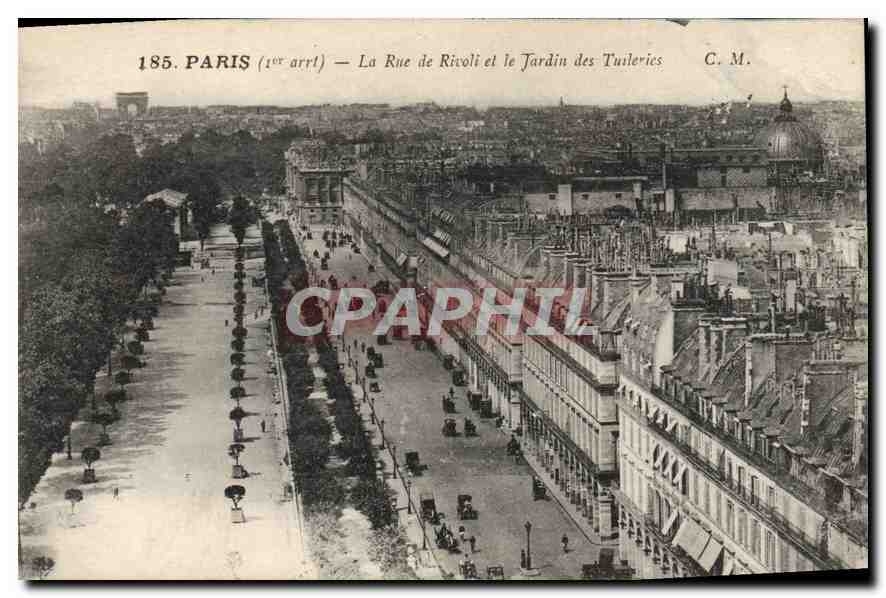 CPA Paris Ier arrt la rue de Rivoli et le jardin des Tuileries