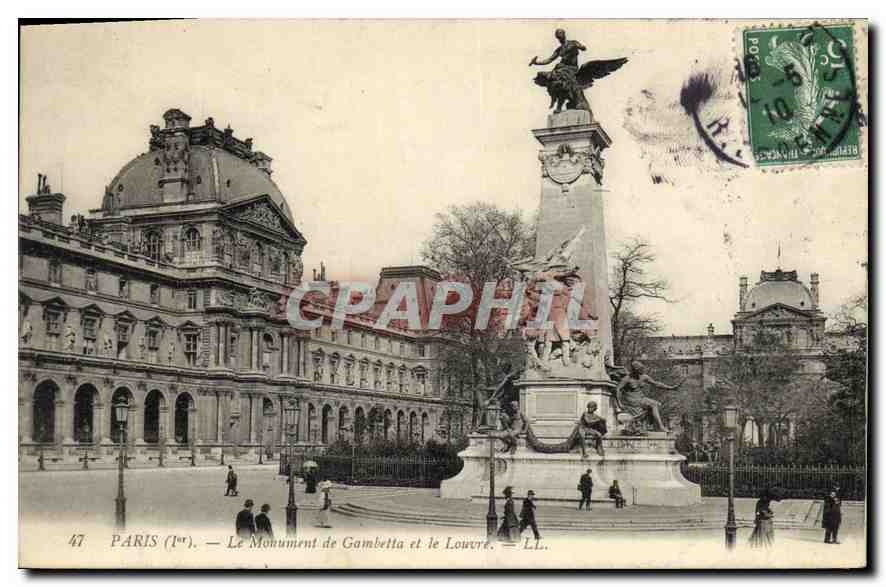 CPA Paris Ier le monument de gambetta et le Louvre 